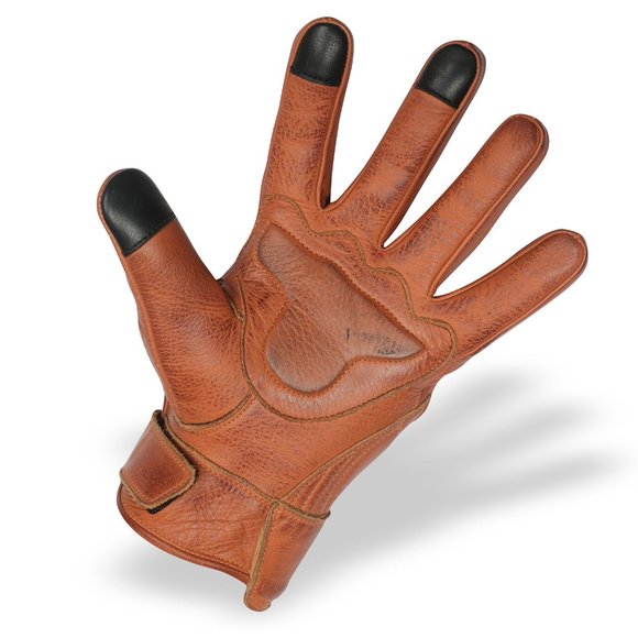 Men's Premium Waxed Austin Brown Leather Perforated Motorcycle Gloves - Picture 3 of 9